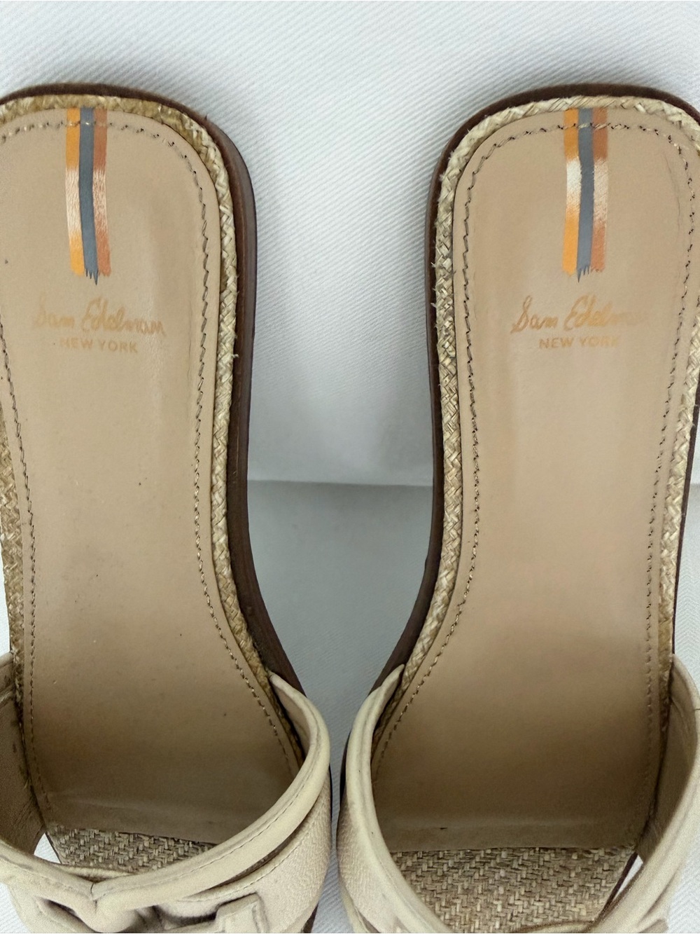 Sam Edelman Cream Leather & Woven Slide Mules - Picture 3 of 5